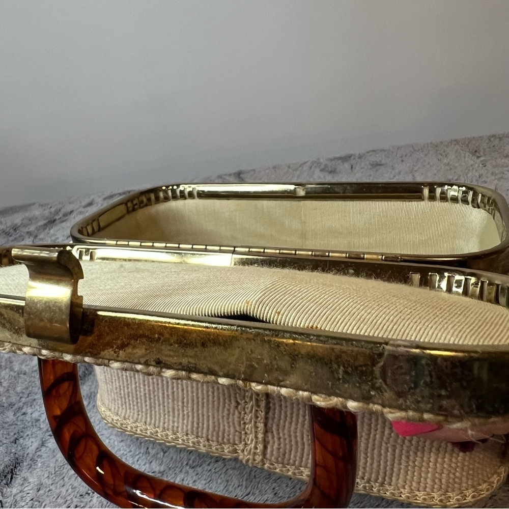 Vintage JR Florida Embroidered Floral Box Purse Lucite Handle - Picture 6 of 13